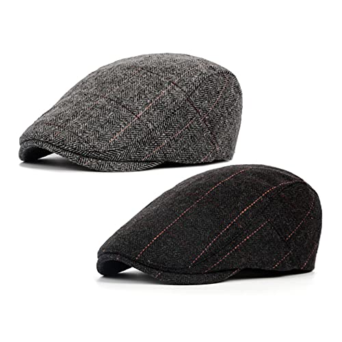 2 Pack Men's Plaid Cotton Flat Newsboy Ivy Cabbie Golf Gatsby Cap Hat