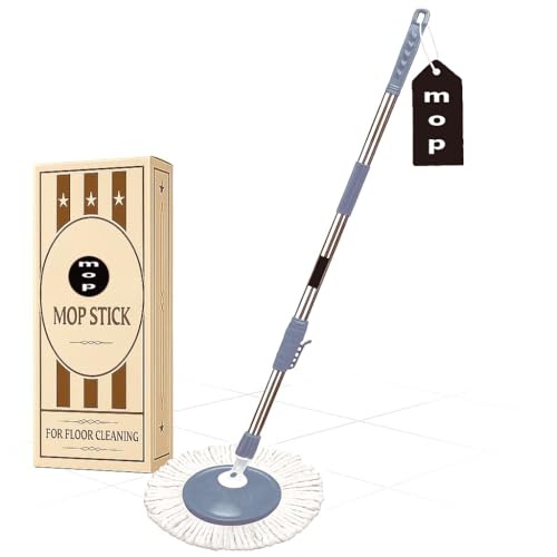 Image of Premium Grey Heavy Duty Spin Mop Stick Rod | Adjustable Stainless Steel Replacement Mop Handle for Home Floor Cleaning (1 Head) (5 Year Warranty)
