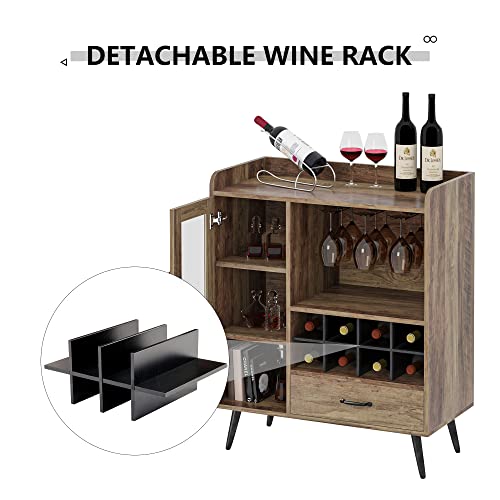 sogesfurniture Cave à vin avec casier à vin et Porte-Verre intégrés, Buffet en Bois, Buffet avec tiroir et Porte en Verre, Rangement de vin pour Cuisine, Salle à Manger, Bar, 75 x 40 x 92 cm – Image 6