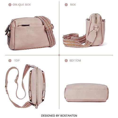 Image of BOSTANTEN Small Crossbody Purse for Women Triple Zip Cell Phone Leather Handbag with Colored Shoulder Strap