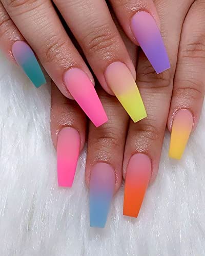 Artquee 120Pcs 5 Colors Press On Nails French Ombre Medium Long Fake Nail Ballerina Matte Coffin False Acrylic Artificial File Full Cover Tip Art Multicolor Sets Manicure For Women And Girl Decoration #TOP5