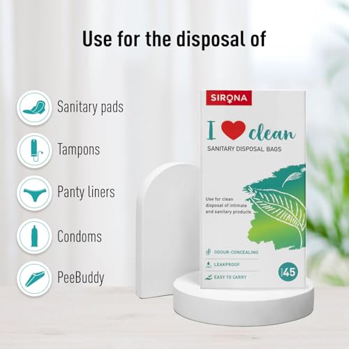 Image of Sirona Sanitary Disposal Bags - 45 | Leakproof, Odor-Concealing Disposal for Tampons, Pads, Liners & More | Hygienic & Travel-Friendly (45 Pack)