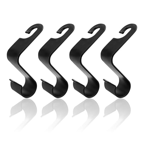 Henyall 4 Pack Auto Hooks Car Seat Organiser Hooks Universal Car Handbag Hooks Strong Back Seat Headrest Hanger for Cloth Grocery Bags Backpacks (Black)