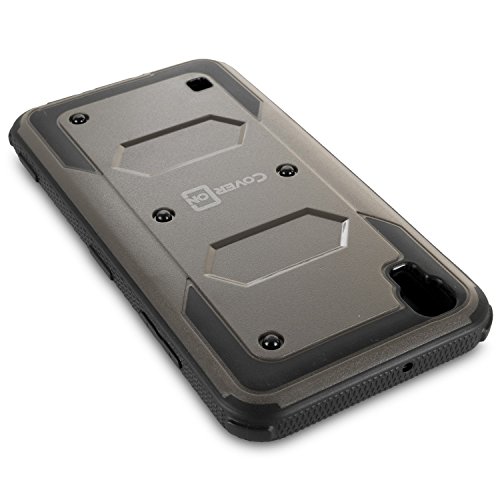 Coveron Compatible For Lg Tribute Hd Case, Lg X Style Case, [Tank Series] Tough Hybrid Hard Armor Protective Phone Cover Case - Gunmetal Gray #TOP3