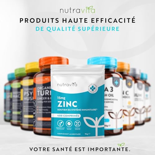 Zinc 15mg - 400 comprimés végétaliens - 1 an+ d'approvisionnement - Zinc 15mg - Supplément de zinc pour maintenir le système immunitaire, les os, les cheveux, la peau et les ongles normaux - Nutravita – Image 7