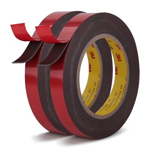 Image of 3M Double Sided Tape, Heavy Duty, 0.5 inch x 13.8Ft, 4611, Gray 2 Pack | Heavy Duty, Acrylic Permanent Adhesive, Waterproof Foam Tape for Home Office, Deco Automotive Metal Glass Bonding