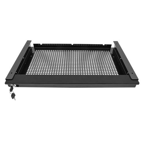 Under Desk Pull-out Drawer with Lock - 20 Inch Sliding Drawer, Lockable, for Sit Stand Workstation, Black