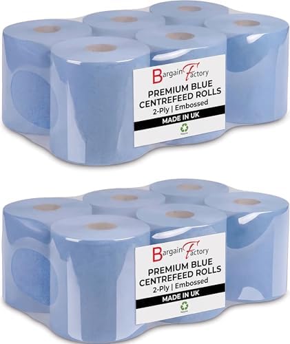 Bargain Factory 12 x Premium Quality 2-Ply Blue Centrefeed Paper Hand Towel Rolls, Pack of 12 Tissue Rolls - View 4