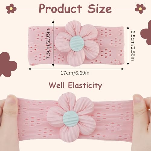 CUBACO 3 Colors Breathable Baby Flower Headbands for Baby Girl Nylon Newborn Essentials Shower Soft Hairbands Hair Accessories for Newborn Infant Toddler(Pink,Purple,White)2