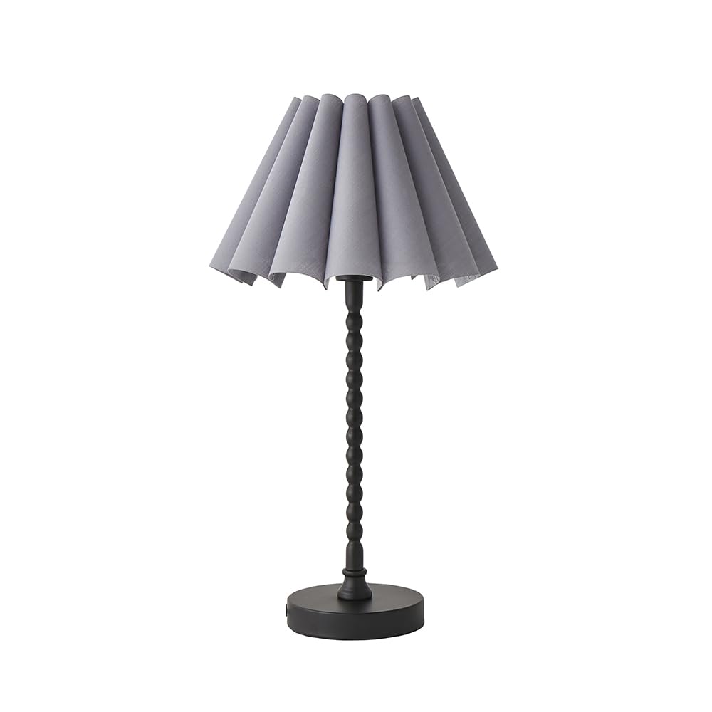 ValueLights Maeve Table Lamp - Grey/Black - Scallop Pleated Shade - Bobbin Base