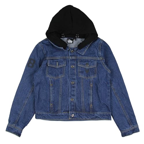 Disney Boy's Mickey Mouse Classic Jean Jacket Removable Hood Button Down Long-Sleeve Denim Jacket Kids Coat