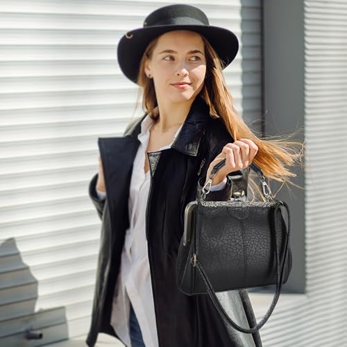 TENDYCOCO Retro Damen Umhängetasche Aus Pu Leder Schwarz 9X9X4 Zoll Vintage Schultertasche Für Alltag Arbeit Freizeit