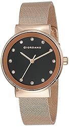 Giordano Analog Watch for Women with Rose Gold Case, Crystal Studded Dial and Classy Metal Mesh Band, Ladies Wrist Watch Gift for Women A2047