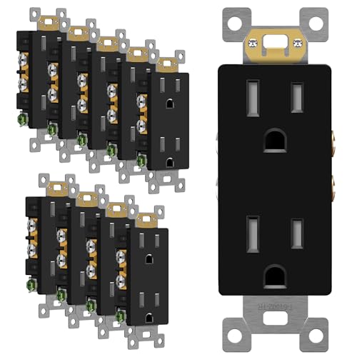 Image of ENERLITES Black Decorator Receptacle, Standard Electrical Wall Outlet, 15A 125V, Self-Grounding, 2-Pole, 3-Wire, 5-15R, UL Listed, 61502-TR-BK, 10 Pack, Tamper Resistant