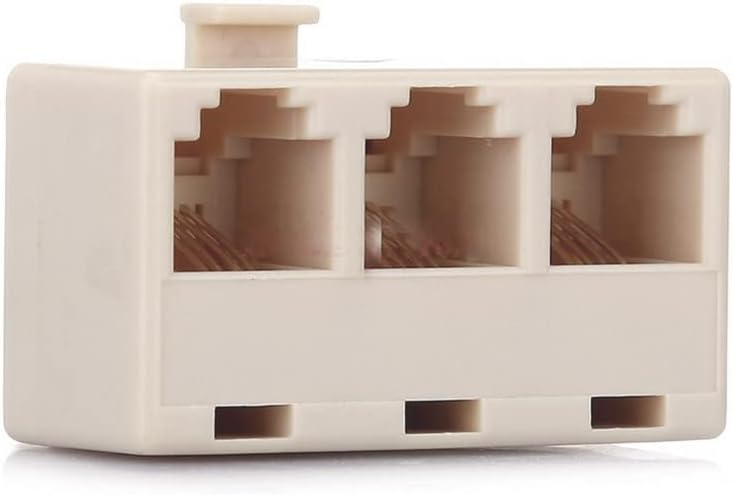 SKYPIA Line Wall Splitter Adapter RJ11 Ivory Phone Way Triplex Divider RJ-11 Plug Jack Cord Splitter Audio Data Signal Cable Triple Connector Outlet Snap-in Component (3-Way)