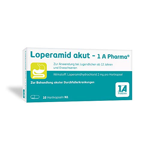 Loperamid akut - 1 A Pharma 2 mg Hartkapseln mit Loperamid: Wirkt schnell und zuverlässig gegen Durchfall 10 Hartkapseln