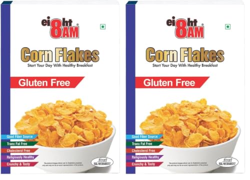 Image of 8AM Corn Flakes Gluten Free 300g, 99% Fat Free, & Cholesterol Free, Trans Fat, Artificial Additives, Crunchy & Delicious, Nutritious Whole Grain Breakfast Cereal (Pack of 2)