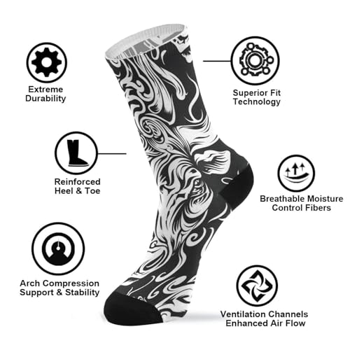 1 Pair Cow Tattoo Crew Socks Breathable Compression Athletic Socks for Women Men Sport Running Cycling4
