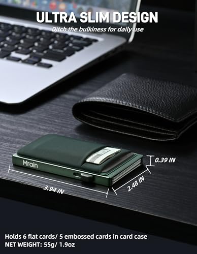 Image of Slim Wallet for Men, Aluminum Credit Card Holder, Minimalist Metal Pop Up Wallet, RFID Blocking, Coin and Cash Pocket, Ultra Slim, Gift for Him (Green)
