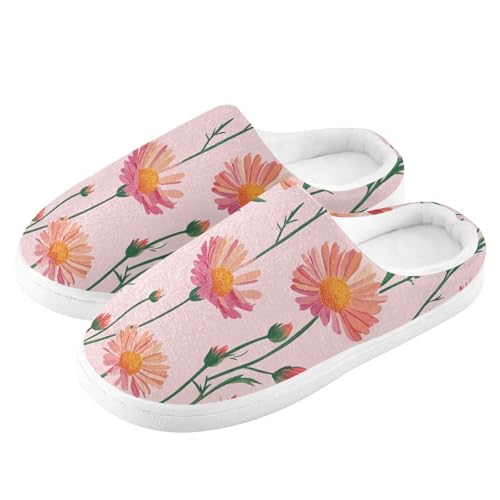 JUNZAN Cute Calendula Pink Mens Home Cotton Slipper Non Skid Memory Foam Guest Slippers for Indoor Birthday Presents 6-74