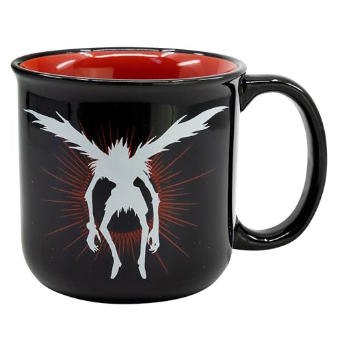 Elbenwald Death Note Taza con motivo Ryuk 400 ml para fanáticos del anime Cerámica Negro Rojo