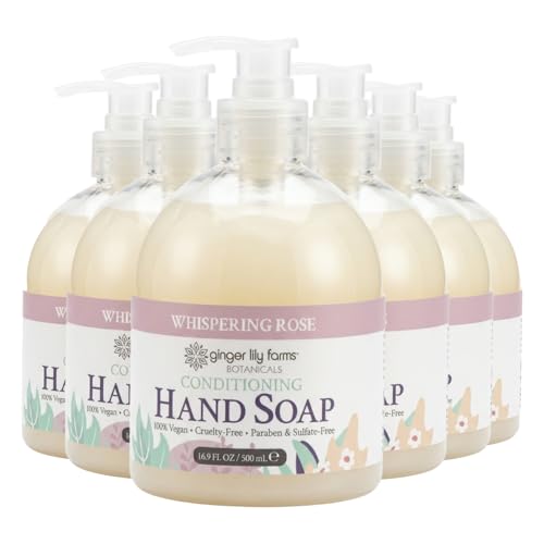 Image of Ginger Lily Farms Botanicals Conditioning Liquid Hand Soap Refill, 100% Vegan & Cruelty-Free, Whispering Rose Scent, 16.9 Fl Oz (Pack of 6)