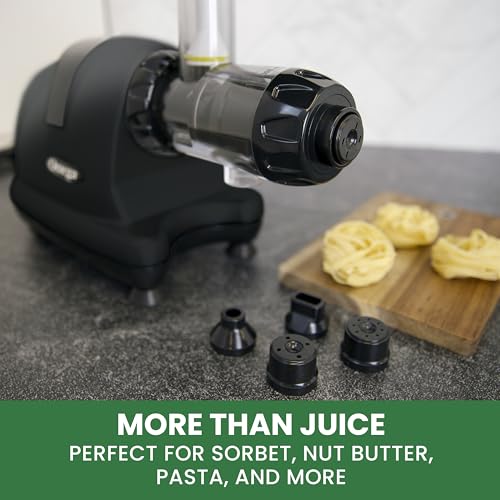 Image of Omega Cold Press Juicer Machine, All-in-One Nutrition System for Vegetable and Fruit Juice, Nut Butter, Baby Food, Pasta and Sorbets, Triple-Stage 80-RPM Slow Masticating Juicer, 200-Watts, Black