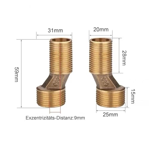 Alriedy S-Anschlussadapter G1/2 auf G3/4 (135-165mm) - Massivmessing Schwenkarm-Set 2er Pack für Badewannen-Armaturen, Klauenfuß-Duschen & Wandanschlüsse