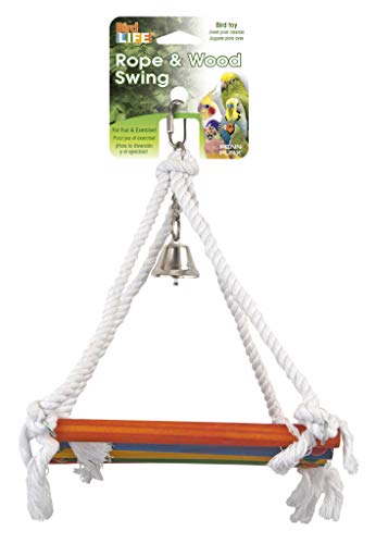 Penn-Plax Rope and Wood Platform Swing Bird Toy with Bell - BA121...