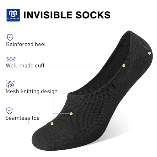 CLOSEMATE Mens Ultra-Low Cotton No Show Socks Invisible Hidden for Loafers with Non Slip Grips 6 Pairs2