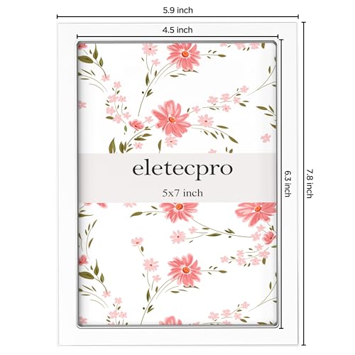 Image of eletecpro 5x7 Enamel Picture Frame with Real Glass Cover, Cute Photo Frame with Silver Metal Edge, Horizontal and Vertical Display Pictures 5 by 7 for Tabletop and Wall Decor, White, 1 Pack