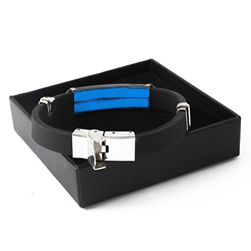 Zacria Name Bracelet Steven - Personalised Mens Silicone & Blue Tone Engraved Bracelet. Including Gift Box And Gift Bag. 5Mm Thick Nameplate. #TOP2
