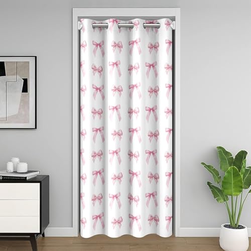 meiyoeat Kids Pink Bowknot Door Curtain for Doorway Privacy 52x84 Inch 1 Panel, Dreamy Princess Room Divider Curtain Boys Girls Cute Bow Closet Cover Colorful Teens Bedroom Living Room Decor