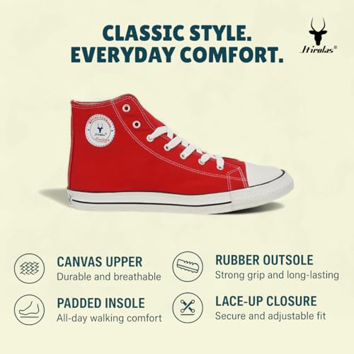 Image of Hirolas Men's Vulcanized Canvas Rubber Toe High Ankle Skateboard Sneakers Shoes.