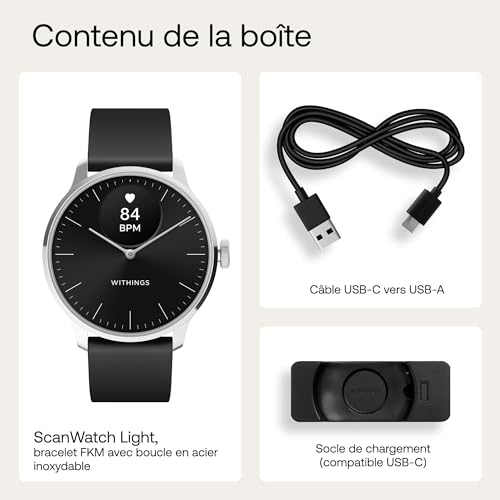 Withings ScanWatch Light – Montre Intelligente Hybride, Suivi de la fréquence Cardiaque, Suivi de Fitness, Suivi de vélo, Suivi du Sommeil