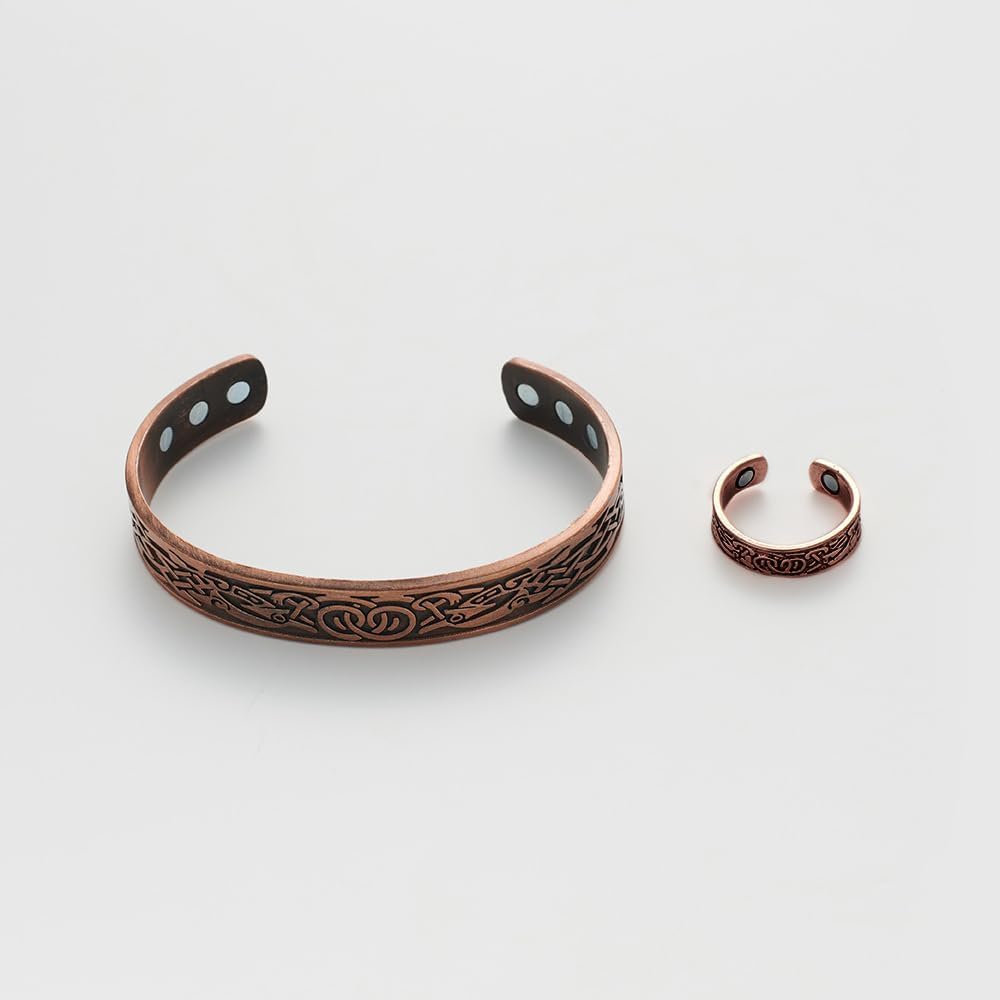 Bracelet Jonc Celtique Magnétique Cuivre Gravé Ajustable Bijoux Homme Vintage Ethnique