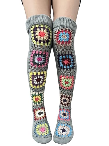 SherryDC Women's Hangmade Flower Cable Knit Thigh...