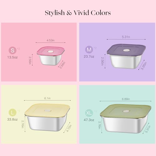 Image of 8-Piece Stainless Steel Food Storage Containers Set with 4 Colorful Lids - Airtight & Leakproof for Meal Prep, Lunch, Leftovers - BPA-Free, Dishwasher Safe - Durable Kitchen & Office Organizers