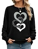 CMTOP Sudaderas Mujer sin Capucha Sudadera Estampada Informal Camiseta Amplio Básico de Manga Larga Sweatshirt Cuello Redondo De Canalé Top Chic Elegante para Primavera Otoño(Negro-A, XL)