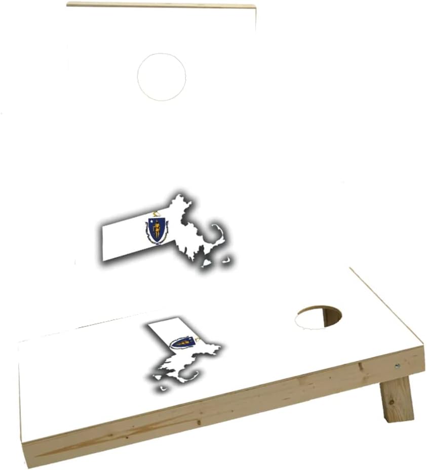 Massachusetts State Flag Outline (White Background) Custom Cornhole Board Game Set