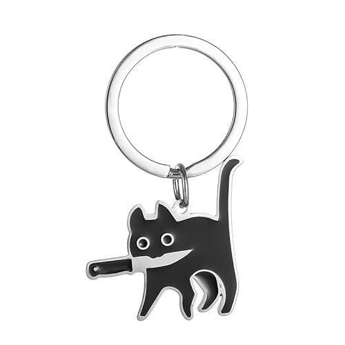 Metal Keychain Black, Cat Gifts for Women Girl, Halloween Christmas Gifts for Cat Lovers, BW-1