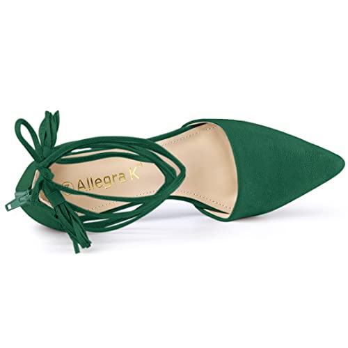 Allegra K Allegra K Women's Pointed Toe Block Heels Emerald Green Lace Up Pumps - 10 M US