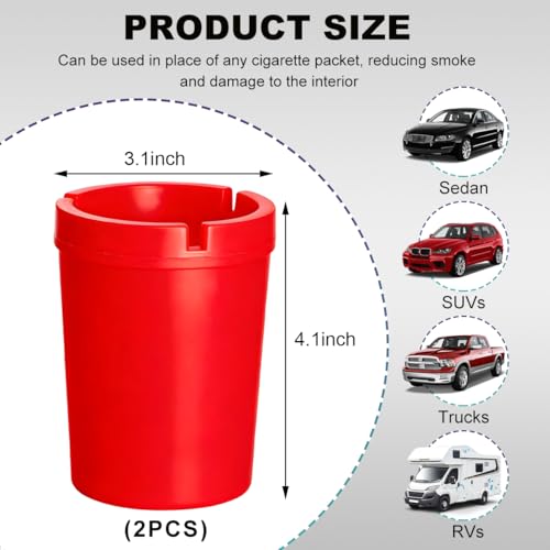 Image of Ohleats 2 PCS Car Ashtray, Smokeless Smellproof Windproof Self-Extinguishing Auto Ashtray, Portable Mini Vehicle Cigarette Trash Can Fits Most Cup Holder for Home Office, Car Accessories (Red)