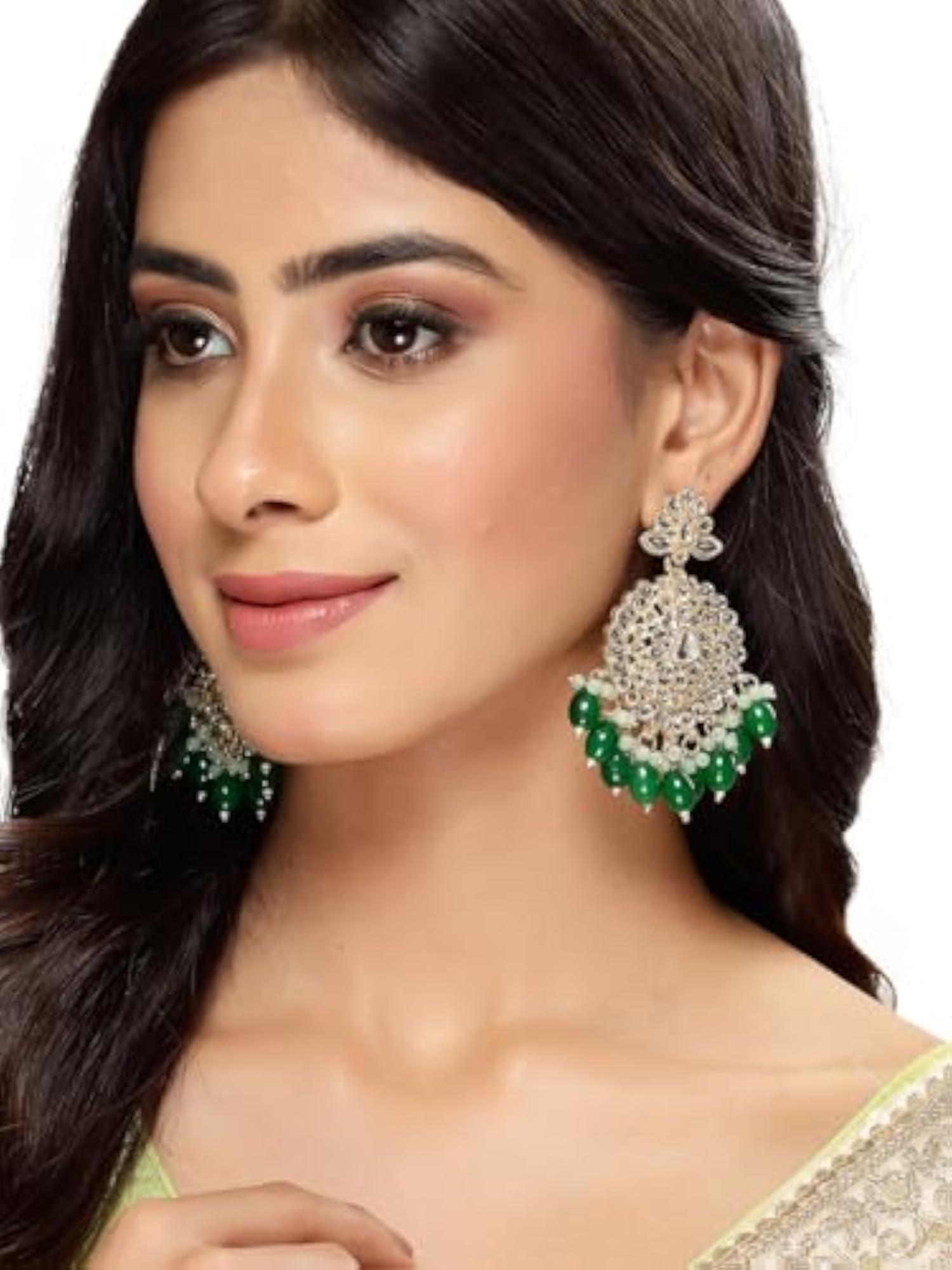 Elegant Beaded Kundan Drop Earrings (E105786)