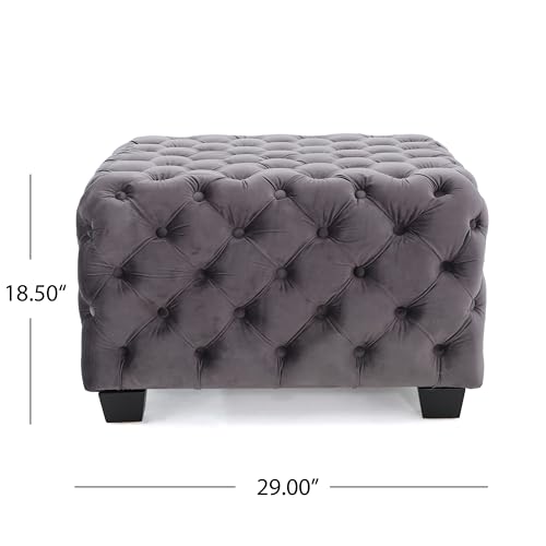 roomfitters Velvet Tufted Storage Ottoman, Upholstered Square Footrest with Hidden Compartment, Dark Grey