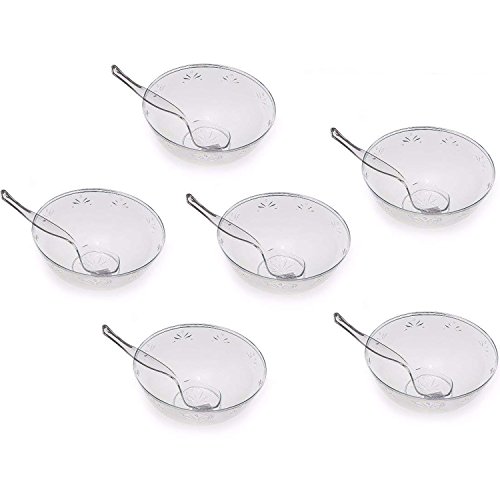 Clear Plastic Serving Bowl set, 6, 64 OZ Disposable Serving Bowls With 6 Hard Plastic Serving Spoons - Perfect for Salads and Wedding Parties by Upper Midland Products