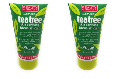 2 x Australian Tea Tree Skin Clarifying Blemish Gel, Cooling Refreshing Menthol and Peppermint, invisble gel, 2x30ml