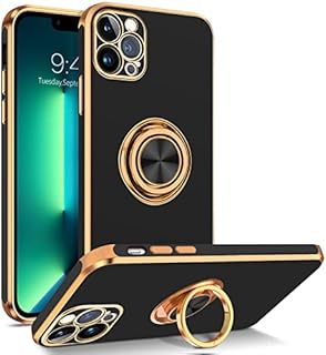 BENTOBEN iPhone 13 Pro Case with Ring, Phone case for iPhone 13 Pro, Holder Edge Plating Rotation Kickstand Soft Silicone TPU Bumper Slim Flexible Shockproof Protective Cover for iPhone 13 Pro Black