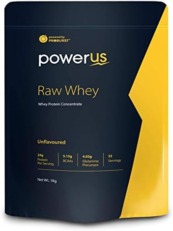 Powerus Raw Whey 1kg (Unflavoured), Whey Protein Concentrate 80%, 24g Protein, 5.15 g BCAA, 4.03 g Glutamine