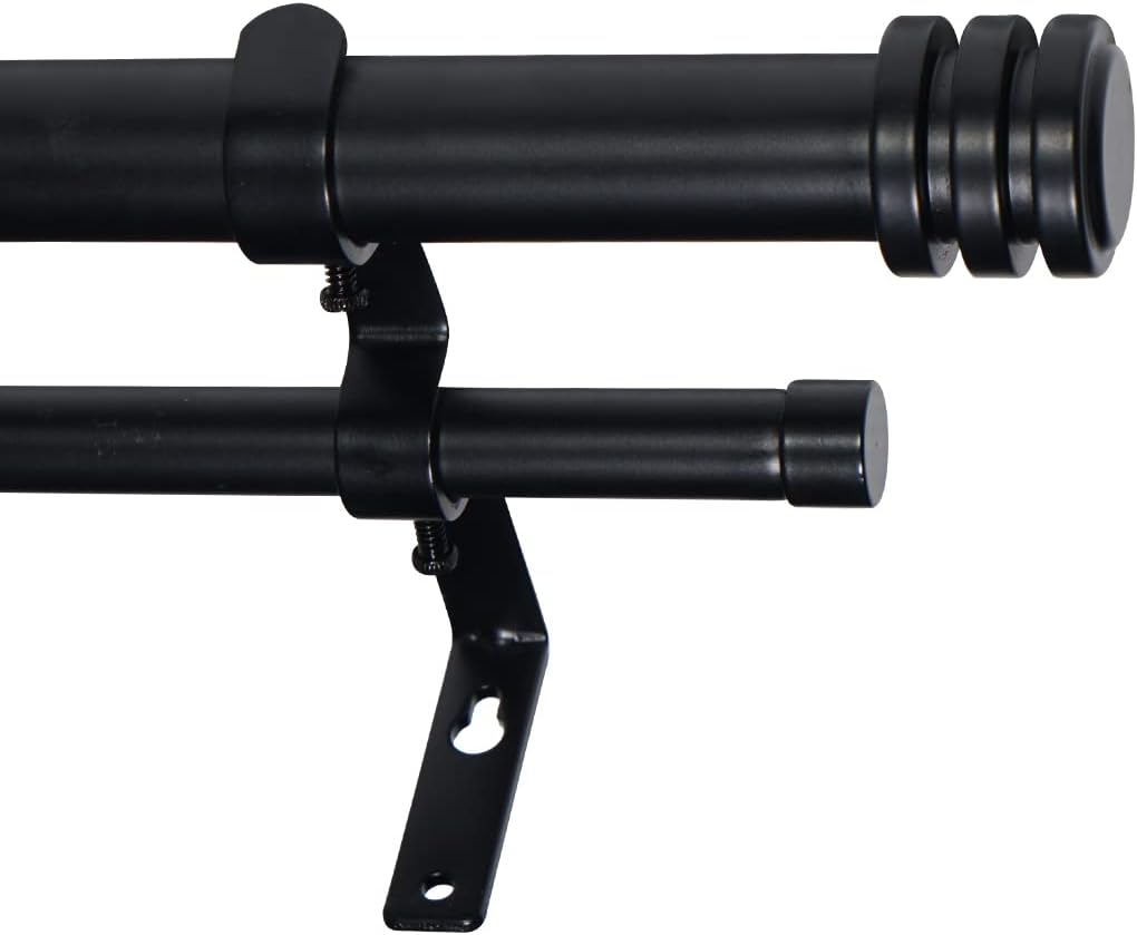 1" Double Curtain Rod with Conti Finials (48‘’-84‘’, Carbon black)
